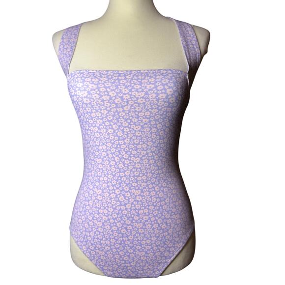 Free People Intimately Talk Back Lilac Floral Halter Bodysuit, Size Small, NWT - Picture 1 of 6
